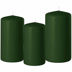 Enlightening Candles 3x stuks donkergroene stompkaarsen 10-12-15 cm -