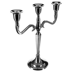 Atmosphera kaarsen kandelaar Baroque - met 3 armen - metaal - dinerkaarsen - zilver - 22 x 27 cm -