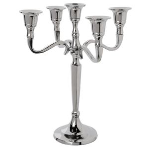 Atmosphera kaarsen kandelaar Baroque - met 5 armen - metaal - dinerkaarsen - zilver - 22 x 28 cm -