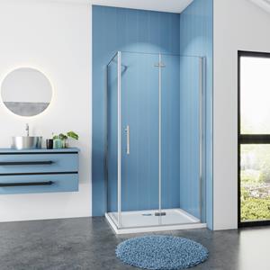 Sanexo Douchecabine Vierkant Poppy 100x100 Vouwdeur en Vaste Wand 6mm Helder Glas Chroom