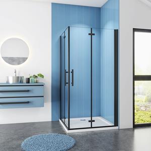 Sanexo Douchecabine Vierkant Black Poppy 110x110 Hoekinstap Dubbele Vouwdeur 6mm Helder Glas Antikalk Zwart