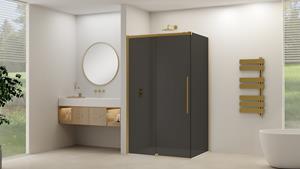 Van Rijn ST09 hoekcabine met rookglas 90x180cm geborsteld messing