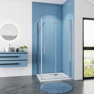 Sanexo Douchecabine Vierkant Poppy 80X80 Vouwdeur En Vaste Wand 6Mm Helder Glas Antikalk Chroom