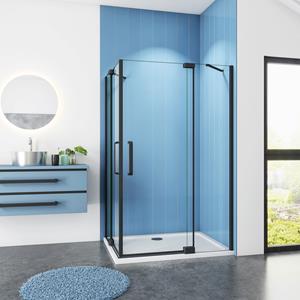 Sanexo Douchecabine Vierkant Cosmos 90x90x195 Hoekinstap 8mm Helder Glas Antikalk Mat Zwart