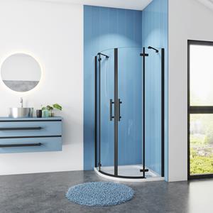 Sanexo Douchecabine Kwartrond Black Pansy 80x80x195 Draaideur Met Vaste Wand 6Mm Helder Glas Antikalk Mat Zwart