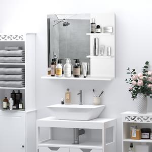 Kleankin elegante badkamerspiegel, stijlvol ontwerp, met 3 handige planken, ruimtebesparend, 60 x 15 x 80 cm, wit | Aosom.nl