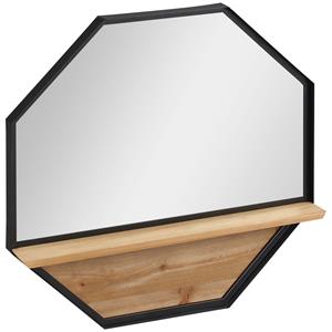 HOMCOM achthoekige wandspiegel, industrieel ontwerp, met plank, 61 x 61 cm, perfect voor kleine ruimtes, stijlvolle afwerking | Aosom.nl