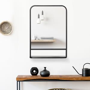 HOMCOM wandspiegel, stijlvol metalen frame, afgeronde hoeken, met plank, 70 x 10,2 x 50 cm, perfect voor elke ruimte, zwart, zilver | Aosom.nl