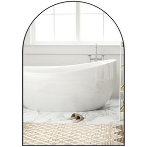 HOMCOM Gebogen Badkamerspiegel, 50 x 70 cm, Badkamerspiegel met Aluminium Frame, Decoratieve Spiegel, Keuken, Zwart