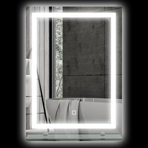 Kleankin LED-badkamerspiegel, dimbaar, anti-condens, touch-schakelaar, met plank, 50 x 70 cm, modern design, zilver | Aosom.nl