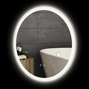 Kleankin LED badkamerspiegel, dimbare helderheid, ontwaseming, touch-functie, IP44, stijlvol design, Ø60 cm, wit/zilver | Aosom.nl