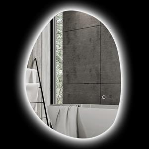 HOMCOM 70 x 50 cm Asymmetrische Badkamerspiegel met LED-verlichting, Slimme Touch Schakelaar, Anti-Condens Functie, Zilverkleurig