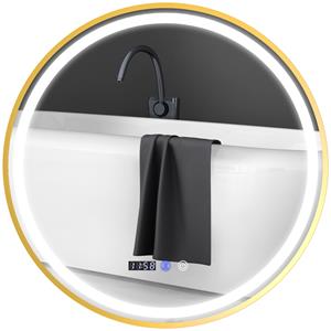HOMCOM Ronde Badkamerspiegel met LED-verlichting, Badspiegel met Anti-Condensfunctie, Touchbediening, Display
