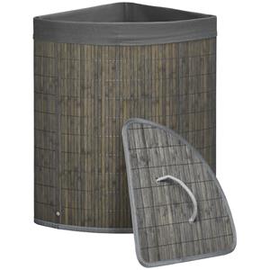HOMCOM 55 L Wasmand met Deksel, Handvat, Wasklerensorteerder met Uitneembare Waszak voor Badkamer, Bamboe, Grijs