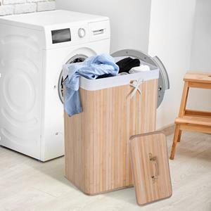 HOMCOM wasmand, inklapbaar, bamboe met deksel, ruimtebesparend, 72 l, ideaal voor organizing, 40 x 30 x 60 cm, naturel | Aosom.nl