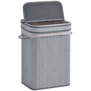 HOMCOM Wasmand, 70 L Wasverzamelaar met Deksel, Uitneembaar Binnenfutter, Wasbox voor Badkamer, 40 x 30 x 60 cm, Grijs