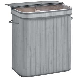 HOMCOM bamboe wasmand 100 L, met deksel, uitneembare voering, waterafstotend, opvouwbaar, ruimtebesparend, 40 x 40 x 60 cm, grijs | Aosom.nl