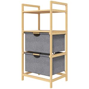 HOMCOM bamboe wasrek, ruimtebesparend, met 2 stoffen wasmanden, open planken, stevig ontwerp, 80 x 60 x 70 cm, natuurhout | Aosom.nl