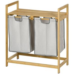 HOMCOM wasverzamelaar, 2 waszakken van 40L, stevig bambooframe, ruimtebesparend ontwerp, 64 x 33 x 73 cm, donkergrijs | Aosom.nl
