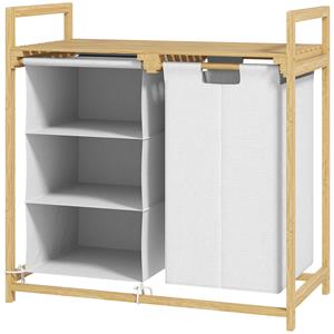 HOMCOM Wasmand met Waszak, Stoffen Lade, Bamboe, 70x36x70 cm, Wit/Hout