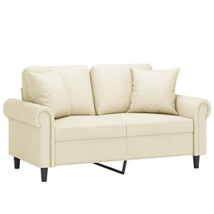 vidaXL Tweezitsbank met sierkussens 120 cm kunstleer crèmekleurig