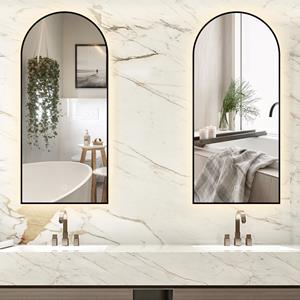 Saniclear Set van 2  Arc toog spiegel met zwarte lijst 45x100cm met verlichting en verwarming