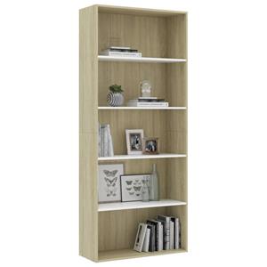 vidaXL Boekenkast met 5 schappen 80x30x189cm bewerkt hout wit en eiken