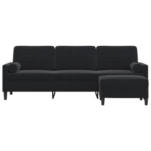 vidaXL Driezitsbank met voetenbank 210 cm fluweel zwart
