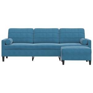 vidaXL Driezitsbank met voetenbank 210 cm fluweel blauw