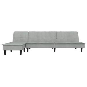 vidaXL Slaapbank L-vormig 255x140x70 cm fluweel lichtgrijs