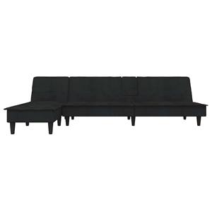 vidaXL Slaapbank L-vormig 255x140x70 cm fluweel zwart