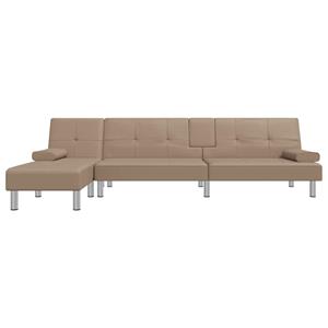 vidaXL Slaapbank L-vormig 255x140x70 cm kunstleer cappuccinokleurig