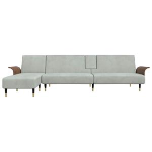 vidaXL Slaapbank L-vormig 279x140x70 cm fluweel lichtgrijs