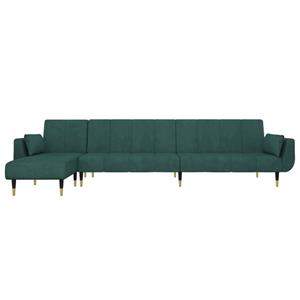 vidaXL Slaapbank L-vormig 275x140x70 cm fluweel donkergroen