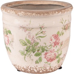 Clayre & Eef Bloempot Ø 12x11 cm Roze Beige Keramiek Bloemen Bloempot