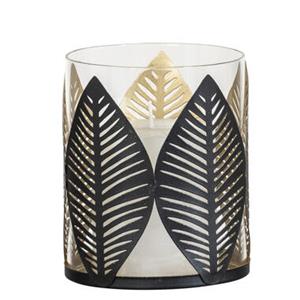Leen Bakker Waxinelichthouder Blad - zwart/goud - 12xØ10 cm
