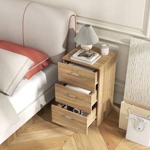 Costway Nachtkastje Houten Ladekast met 3 Laden Bijzettafel voor Slaapkamer Woonkamer Moderne Stijl Natuurlijke 38 x 35 x 66 CM