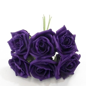 Decoflorall foam roos Princess Kleurvast Donkerpaars 6 cm. BUNDEL 6 foamrozen