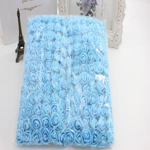 Decoflorall Actie Mini foamrose met tule SKYBLUE Blauw BULK pak 144 st 2 cm.