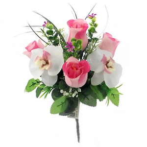 Decoflorall Boeketje roosjes en orchidee PINK/CREAM 30 cm. Lief boeketje