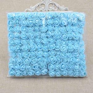 Decoflorall Actie Mini foamrose met tule LichtBlauw BULK pak 144 st 2 cm.