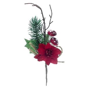 Decoflorall Bijsteker Kerstroos, paddenstoel, blad, takje en den /doos48 kerstbijsteker