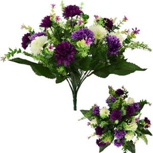 Decoflorall ZijdeBoeket 41cm 41cm SPIKY MUM LARGE MIXED BUSH IVORY/LILAC/PURPLE Zijdebloem