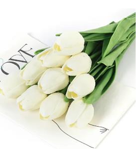 Decoflorall Actie Tulp Tulpen 33cm bundel kleur Ivory / Bundel +/-10st Tulpen Real Touch Foam