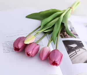 Decoflorall Actie Tulp Tulpen bundel, Luxe Siliconen Real Touch Tulpen kleur Light Purple Cerise / Bundel +/-5st Zijde Tulpen Real Touch Latex, siliconen