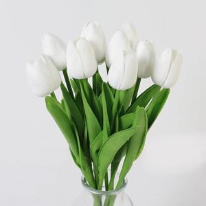 Decoflorall Actie Tulp Tulpen 33cm bundel WIT  / Bundel +/-10st Tulpen Real Touch Foam