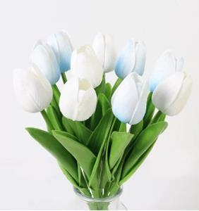 Decoflorall Actie Tulp Tulpen 33cm bundel Lichtblauw en Wit / Bundel +/-10st Tulpen Real Touch Foam