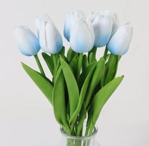 Decoflorall Actie Tulp Tulpen 33cm bundel Lichtblauw / Bundel +/-10st Tulpen Real Touch Foam