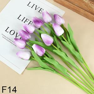 Decoflorall Actie Tulp Tulpen 33cm bundel Fuchsia/wit/purple F14 / Bundel +/-10st Tulpen Real Touch Foam