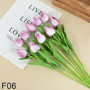 Decoflorall Actie Tulp Tulpen 33cm bundel Fuchsia/wit/purple F06 / Bundel +/-10st Tulpen Real Touch Foam